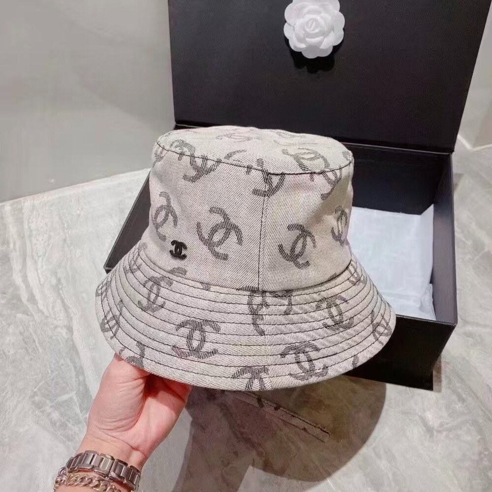 Chanel All Over CC Logo Denim Bucket Hat in Grey - Picture 3 of 4